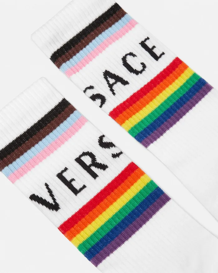 Versace Pride Logo Socks White WomenMen Socks