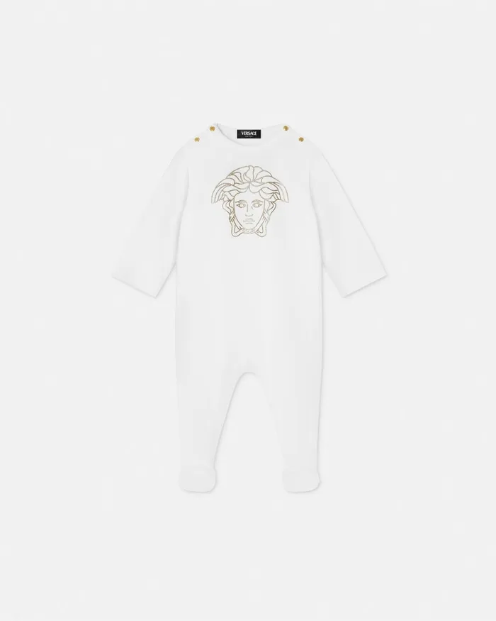 Versace Studded Medusa Baby Sleepsuit Whiteprint Kids Clothing