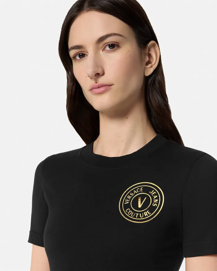 Versace VEmblem TShirt Dress Blackgold Women Jeans Couture