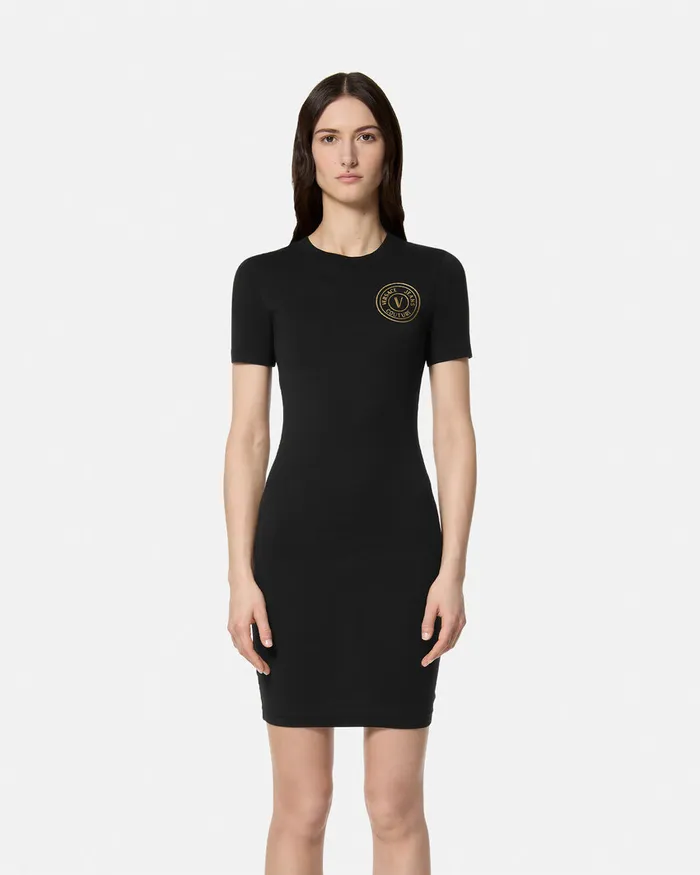 Versace VEmblem TShirt Dress Blackgold Women Jeans Couture