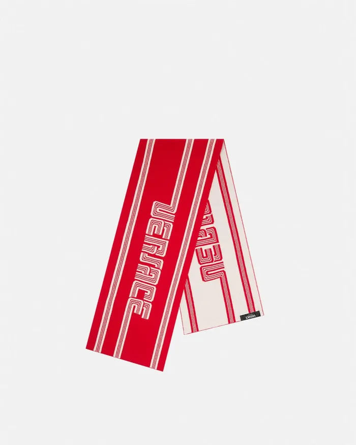 Versace Volcanico Logo Knit Scarf Red Kids Bags and Accessories