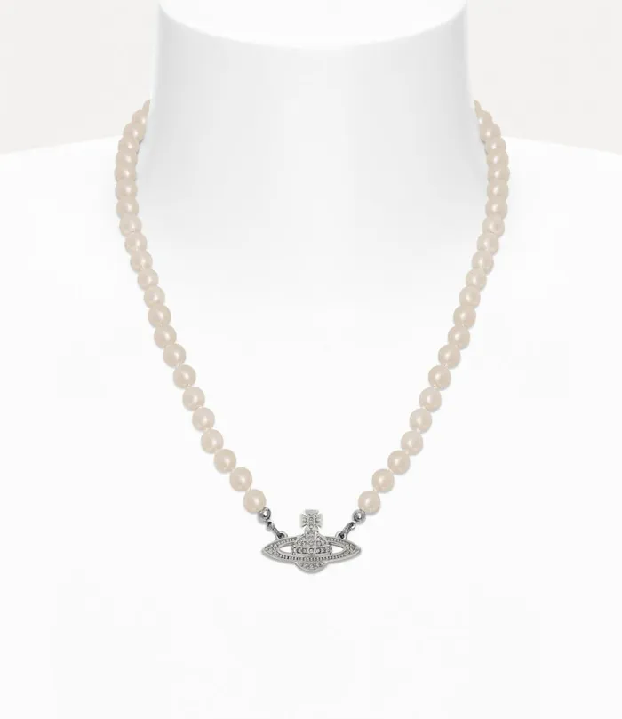 Vivienne Westwood Necklaces Men Man Mini Bas Relief Pearl Necklace Platinum Cream Pearl Crystal Vivienne Westwood Necklaces Men Man Mini Bas Relief Pearl Necklace Platinum Cream Pearl Crystal