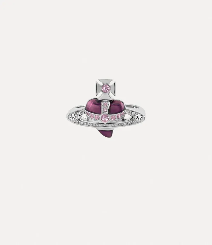Vivienne Westwood Rings WomenMen New Diamante Heart Ring Platinumlight Amethystwhite Crystalamethyst