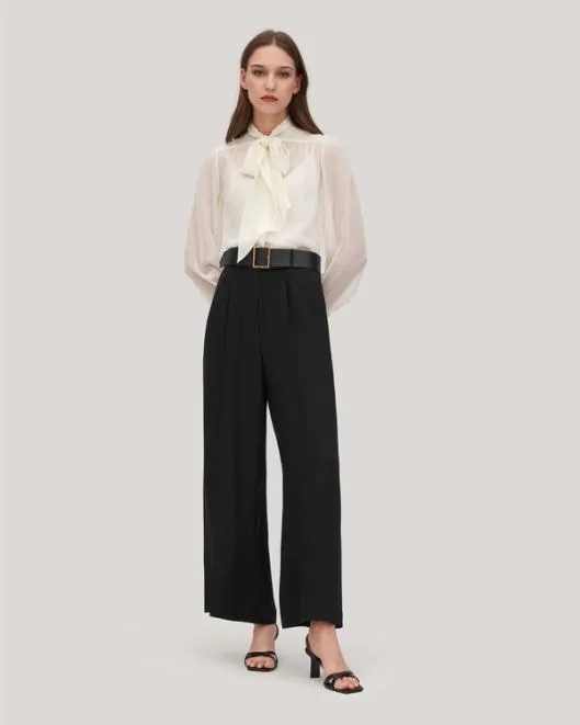 Wide Leg Heavy Crepe Silk Iris Pants For Women 8211 BlackWhite Women Lilysilk Bottoms