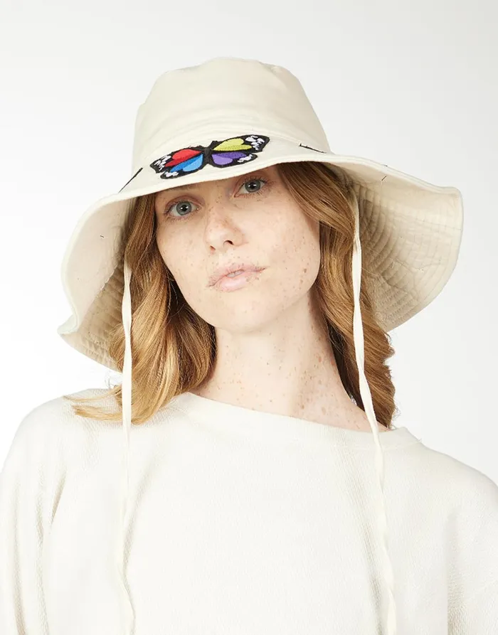 Women039s Adina Bucket Hat W Butterfly Patches Natural Lauren Moshi Hats Women039s Adina Bucket Hat W Butterfly Patches Natural Lauren Moshi Hats