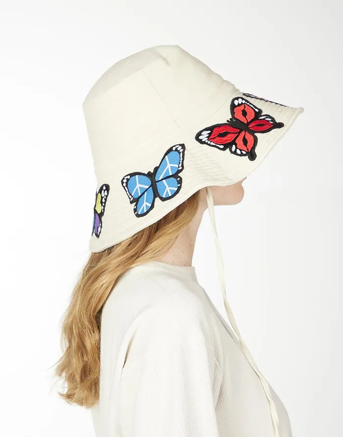 Women039s Adina Bucket Hat W Butterfly Patches Natural Lauren Moshi Hats Women039s Adina Bucket Hat W Butterfly Patches Natural Lauren Moshi Hats