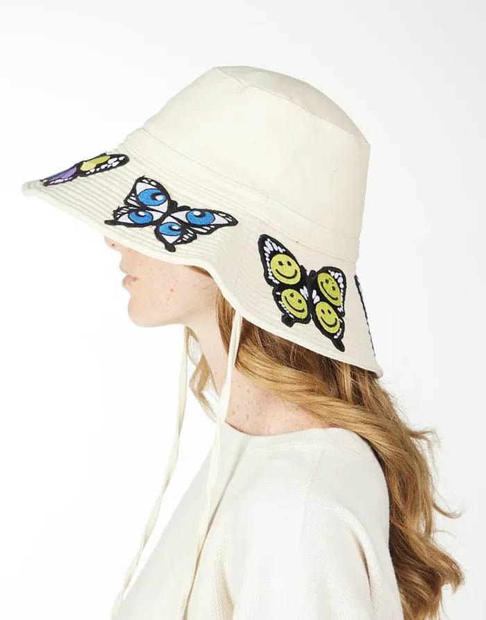 Women039s Adina Bucket Hat W Butterfly Patches Natural Lauren Moshi Hats Women039s Adina Bucket Hat W Butterfly Patches Natural Lauren Moshi Hats