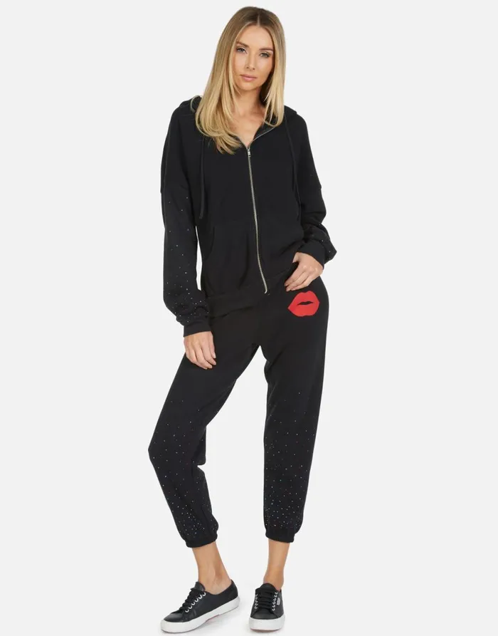 Women039s Alana Red Lip Black Lauren Moshi Crop Sweatpants