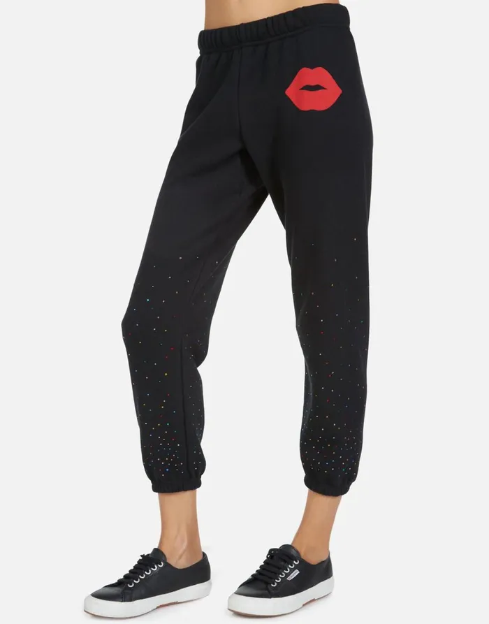 Women039s Alana Red Lip Black Lauren Moshi Crop Sweatpants