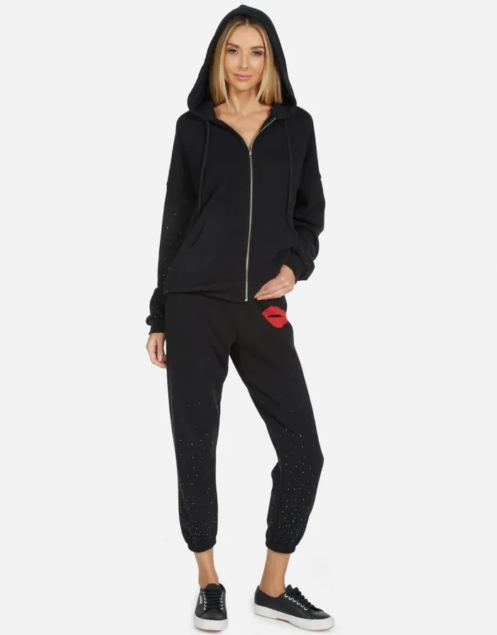 Women039s Alana Red Lip Black Lauren Moshi Crop Sweatpants