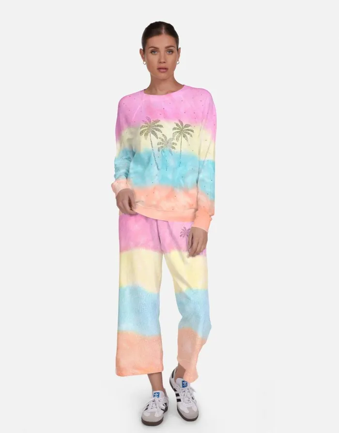 Women039s Anela Crystal Palm Trees Pastel Rainbow Lauren Moshi Long Sleeve