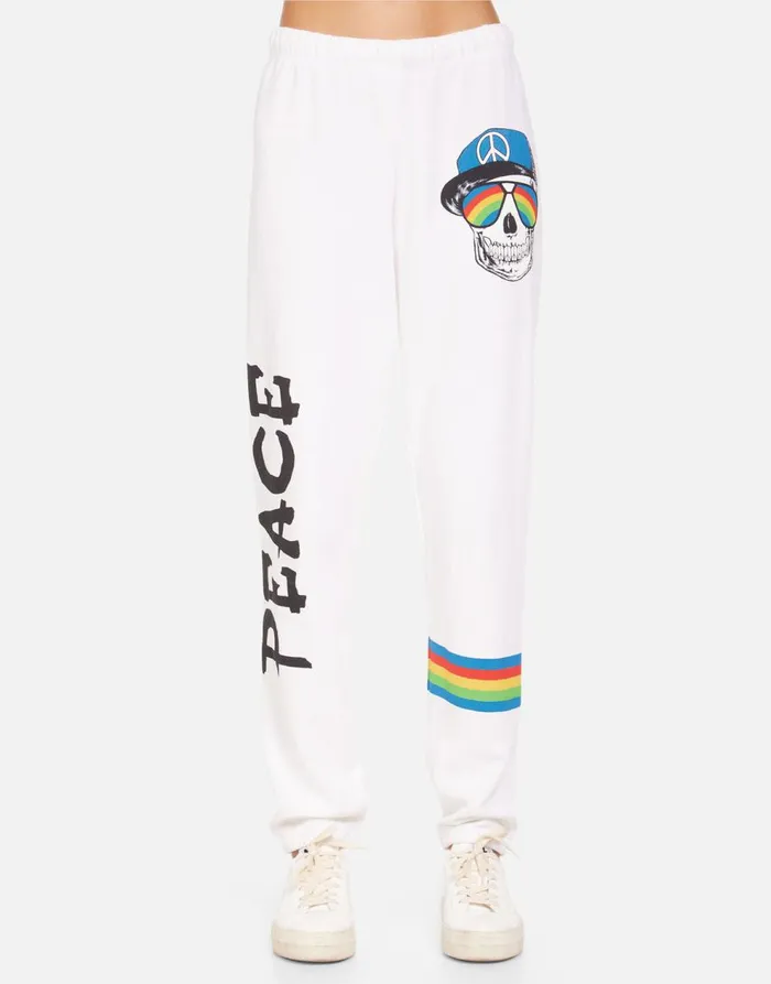 Women039s Brynn Rainbow Peace Skull Milk Lauren Moshi Long Sweatpants