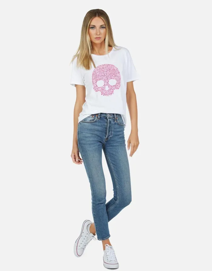 Women039s Croft X Pink Stud Skull White Lauren Moshi Short Sleeve