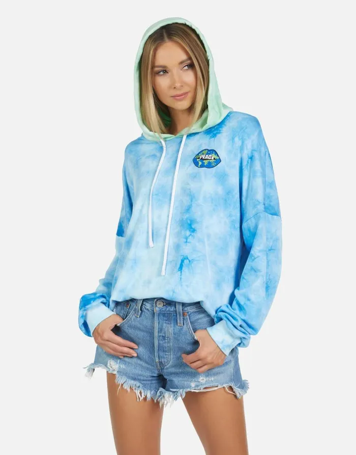 Women039s Lila World Peace Lips Blue Clouds Neon Lauren Moshi Hoodies