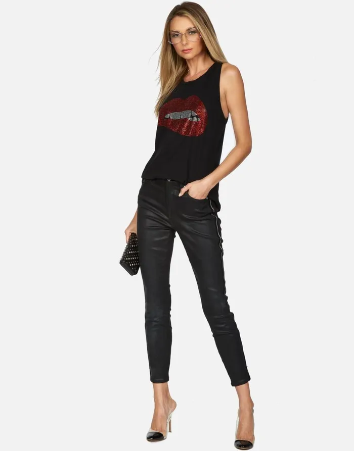 Women039s Peyton Crystal Biting Lip Black Lauren Moshi Tanks