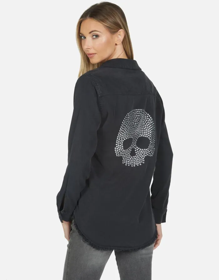 Women039s Sloane Nailhead Skull Onyx Lauren Moshi Long Sleeve