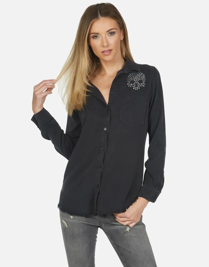 Women039s Sloane Nailhead Skull Onyx Lauren Moshi Long Sleeve