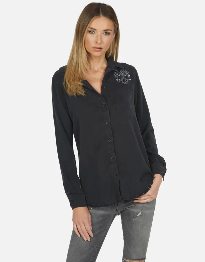 Women039s Sloane Nailhead Skull Onyx Lauren Moshi Long Sleeve