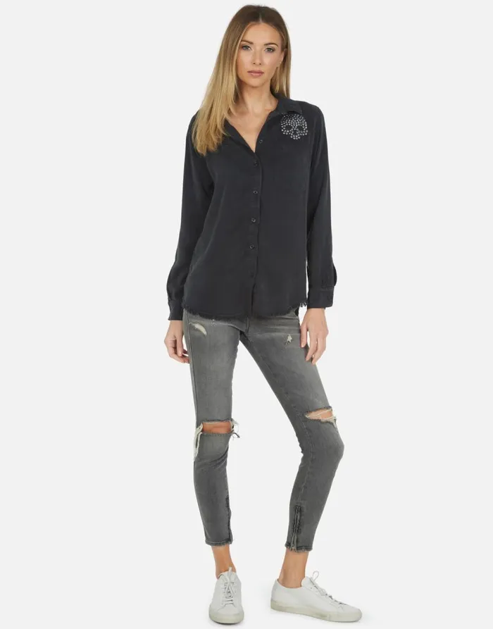 Women039s Sloane Nailhead Skull Onyx Lauren Moshi Long Sleeve