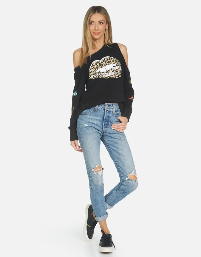 Women039s Trinidy Leopard Lip Black Lauren Moshi Long Sleeve