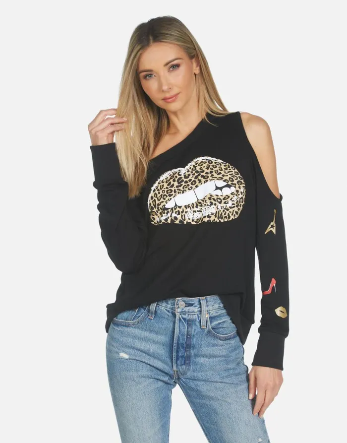 Women039s Trinidy Leopard Lip Black Lauren Moshi Long Sleeve