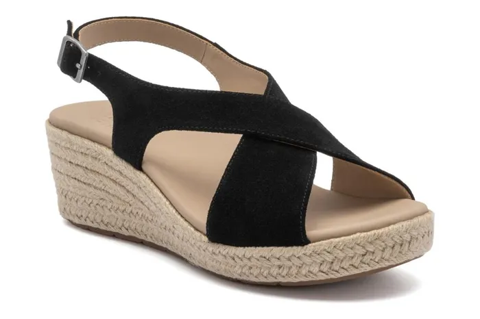 Women ABEO Footwear Sandals Riviera Cross Black Suede