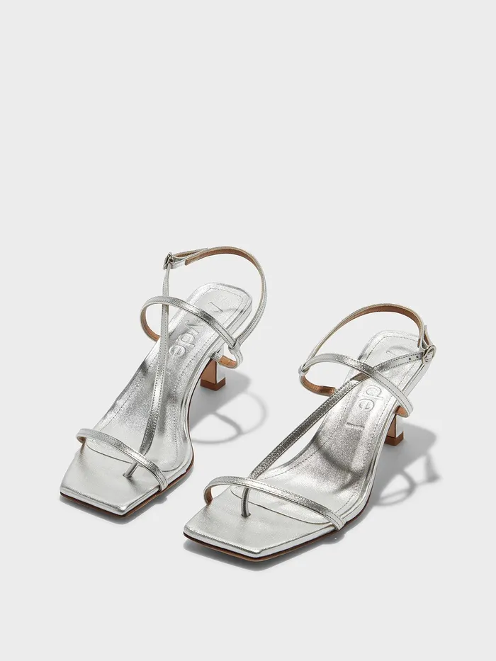 Women Aeyde ELISE Silver Leather Heeled Sandal Aeyde Heeled Sandals