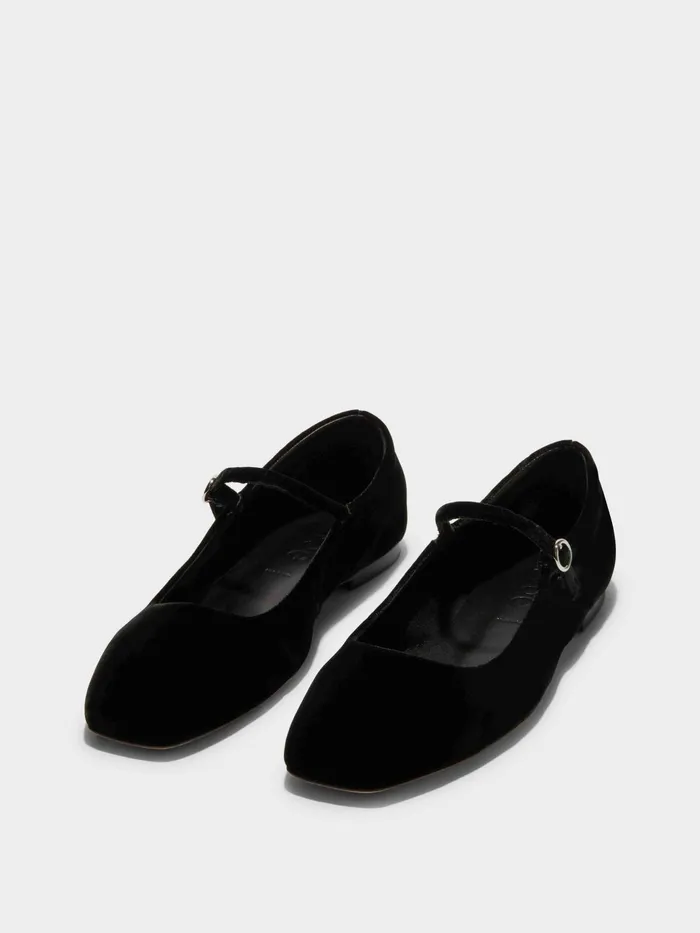 Women Aeyde UMA Black Velvet Mary Jane Flat Aeyde Flats