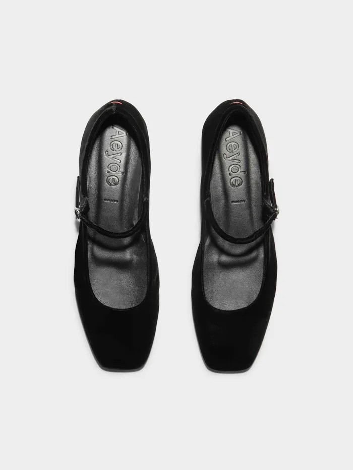 Women Aeyde UMA Black Velvet Mary Jane Flat Aeyde Flats
