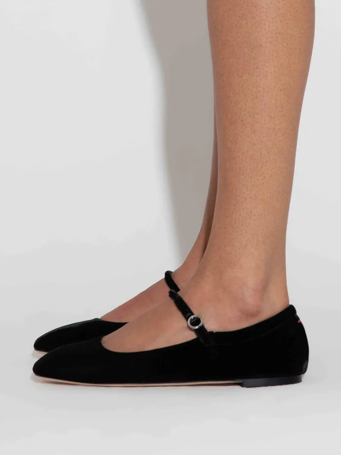Women Aeyde UMA Black Velvet Mary Jane Flat Aeyde Flats