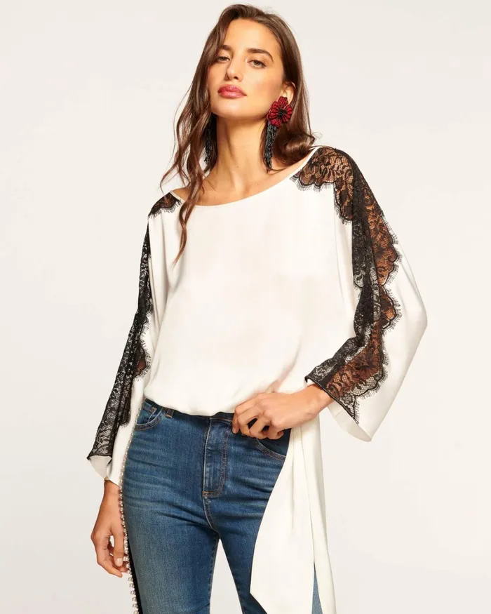 Women Alessia Long Sleeve Lace Top Ivory Ramy Brook Tops