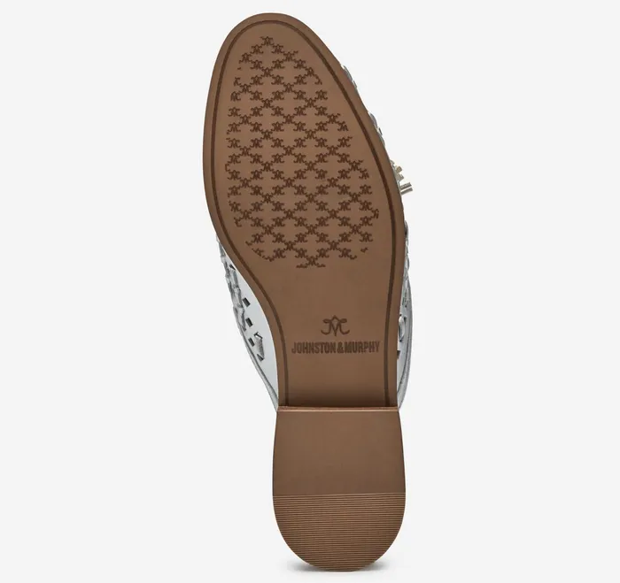 Women Ali Woven Tassel Mule Silver Metallic Sheepskin JohnstonandMurphy Mules and Loafers Women Ali Woven Tassel Mule Silver Metallic Sheepskin JohnstonandMurphy Mules and Loafers