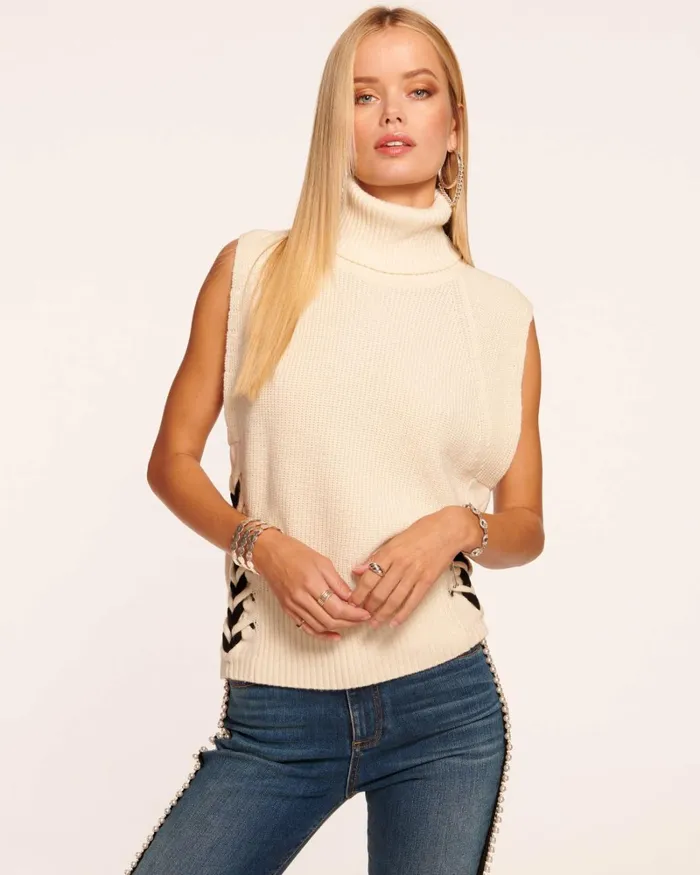 Women Annalise Sleeveless Turtleneck Sweater Ivory Ramy Brook Tops
