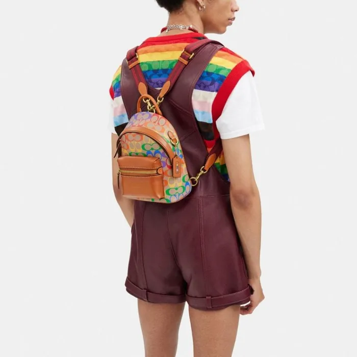 Women Backpacks Coach Charter Backpack 18 In Rainbow Signature Canvas Rainbow