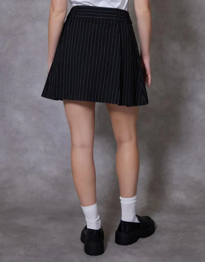 Women Black Pinstripe Pleated Mini Skirt Threadbare Skirts Women Black Pinstripe Pleated Mini Skirt Threadbare Skirts