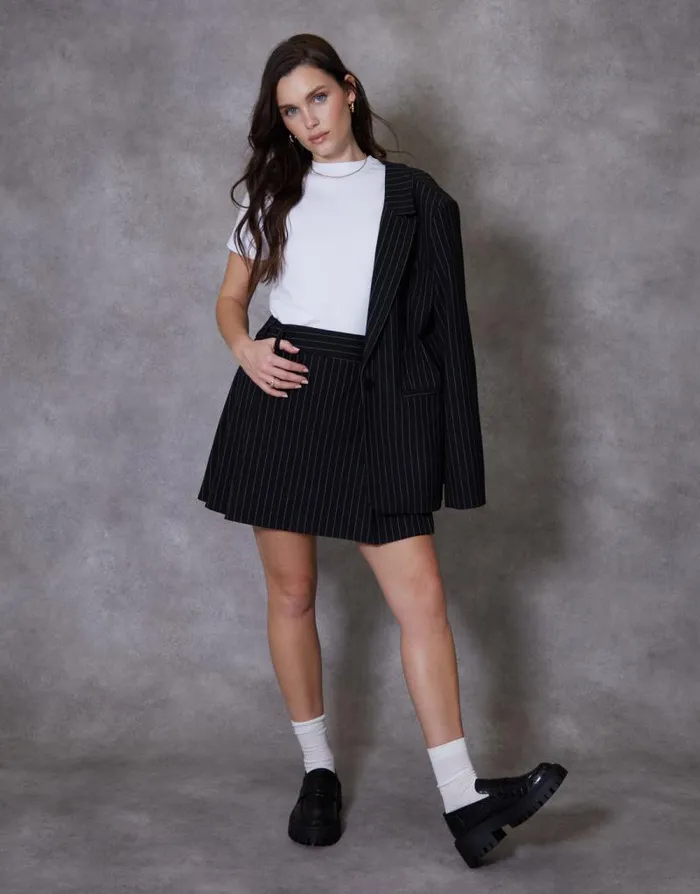 Women Black Pinstripe Pleated Mini Skirt Threadbare Skirts Women Black Pinstripe Pleated Mini Skirt Threadbare Skirts