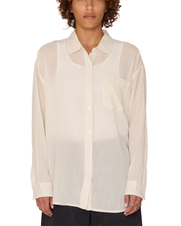 Women BLYTHE SHEER STRIPE SHIRT Azurine Multi TOPS OBEY Clothing
