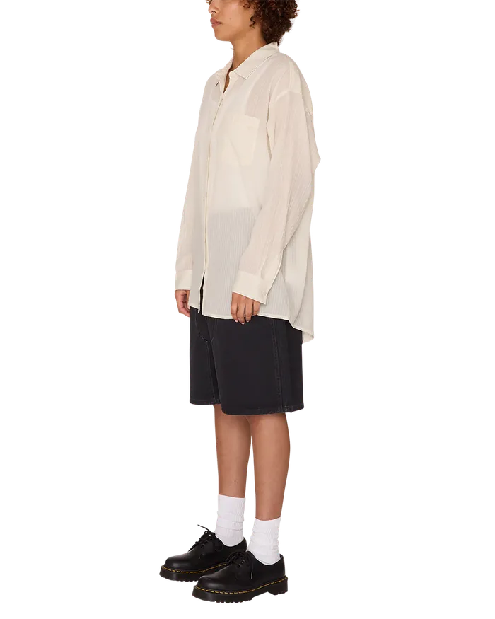 Women BLYTHE SHEER STRIPE SHIRT Azurine Multi TOPS OBEY Clothing