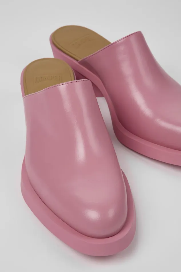 Women Bonnie Pink Leather Mules Camper Heels