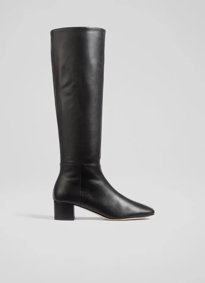 Women Boots LKBennett Karen Black Leather KneeHigh Boots Black