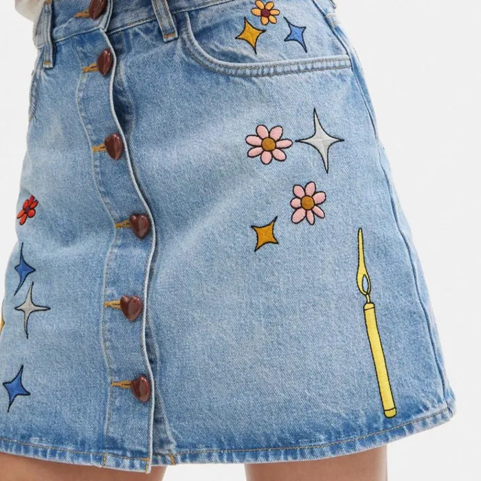Women Bottoms Coach Coach X Observed By Us High Waist Denim Skirt Blue Multi Women Bottoms Coach Coach X Observed By Us High Waist Denim Skirt Blue Multi