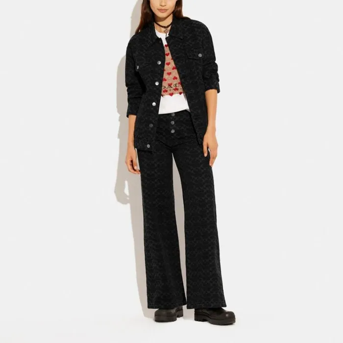 Women Bottoms Coach Signature Jacquard Denim Jeans Black