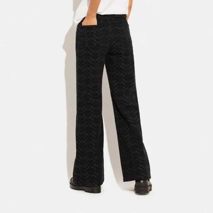Women Bottoms Coach Signature Jacquard Denim Jeans Black
