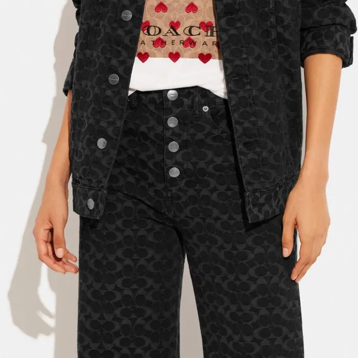 Women Bottoms Coach Signature Jacquard Denim Jeans Black