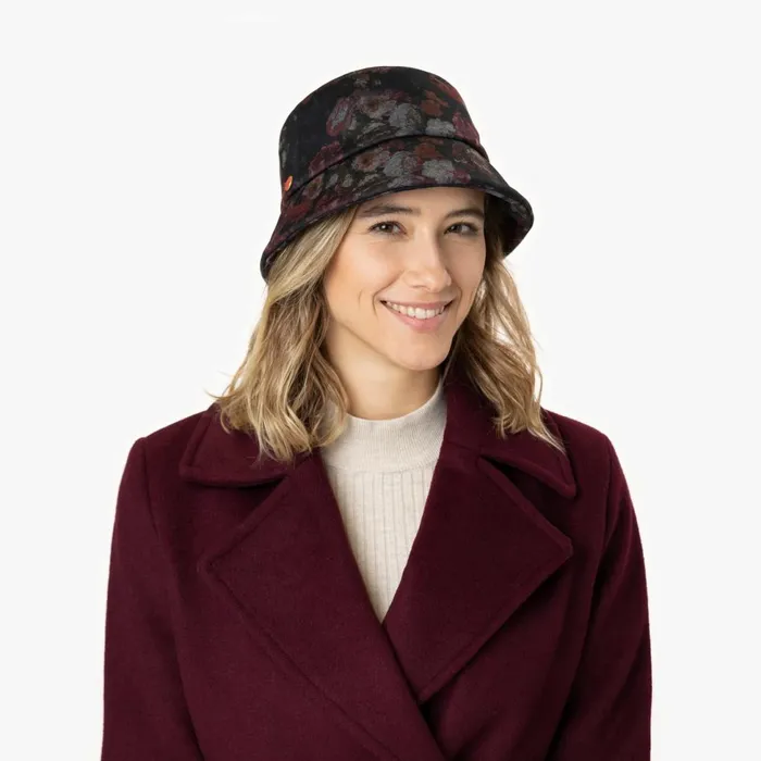 Women Bucket Hats Mayser Maite Flower Bucket Fabric Hat Blackburgundy Women Bucket Hats Mayser Maite Flower Bucket Fabric Hat Blackburgundy