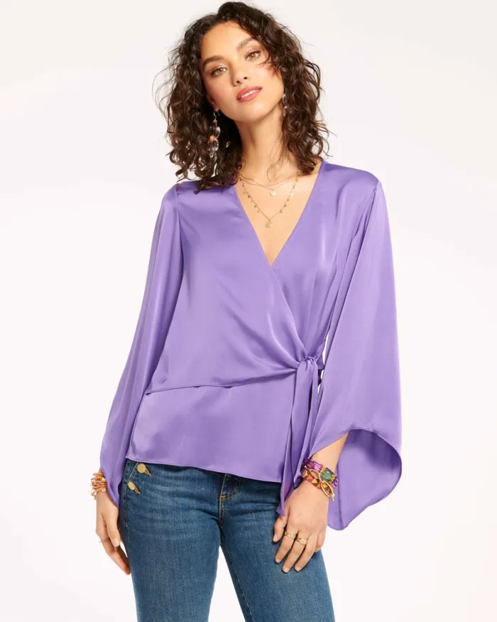 Women Cassandra Wrap Blouse Black Ramy Brook Tops