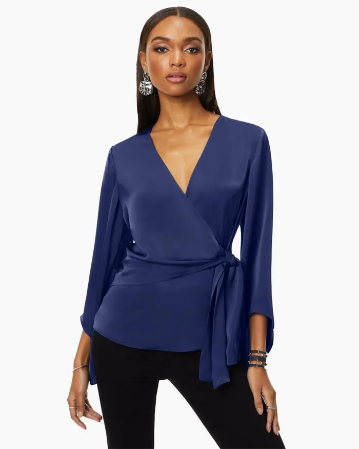 Women Cassandra Wrap Blouse Black Ramy Brook Tops