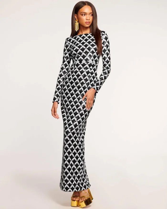 Women Celia Sequin Maxi Dress Black Checkmate Ramy Brook Dresses