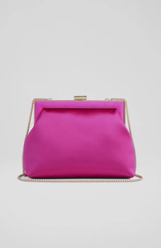 Women Clutch Bags LKBennett Connie Pink Satin Trapeze Clutch Bag