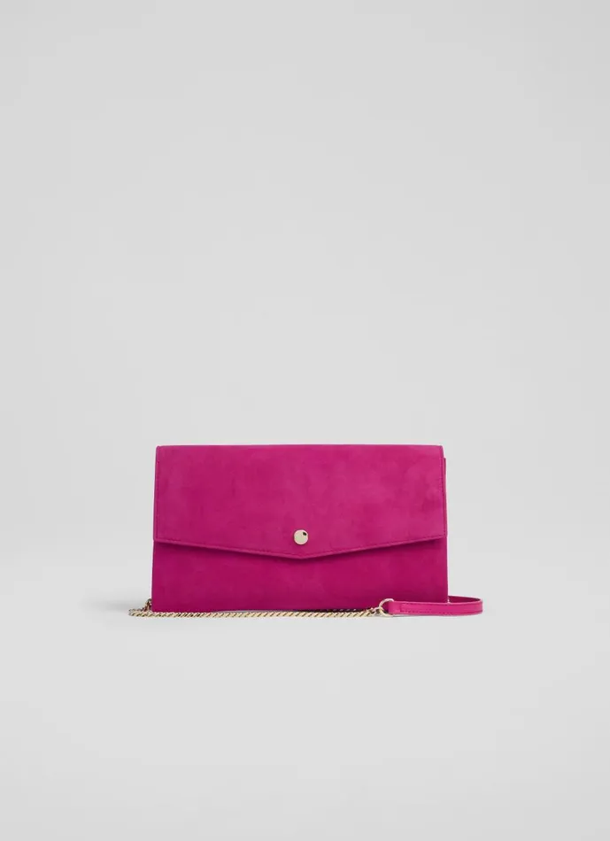Women Clutch Bags LKBennett Layla Bright Burgundy Suede Envelope Clutch